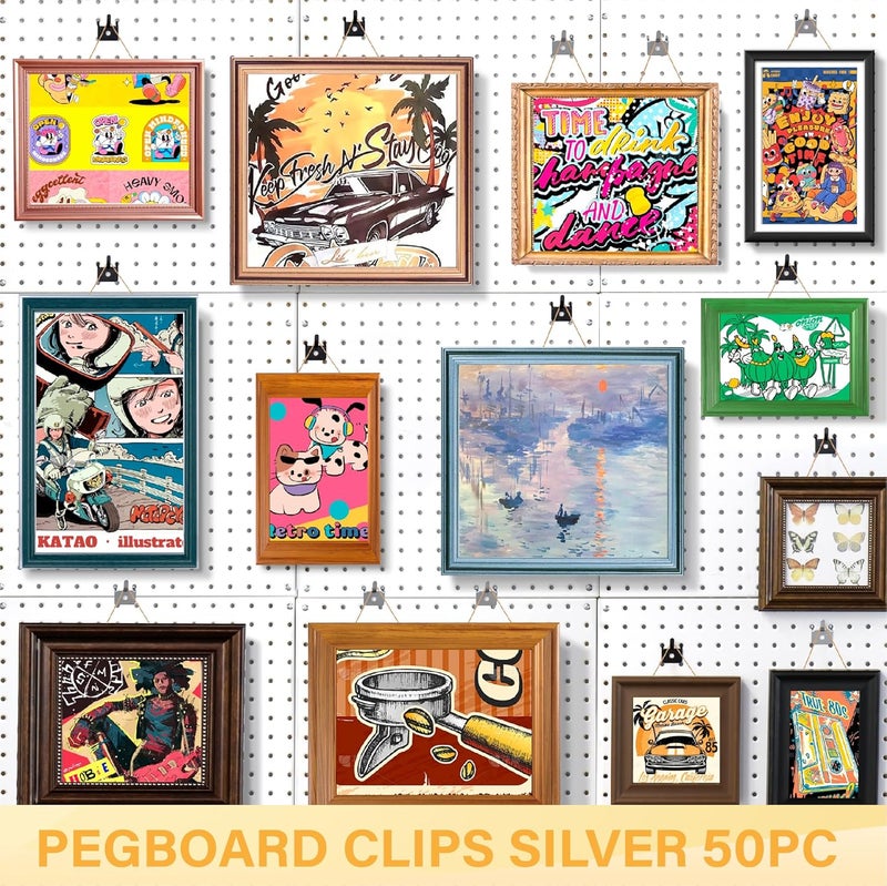 BFPeaky Metal Pegboard Hooks 50 PC - Prong Peg Board Hooks for Hanging Jewelry, Pictures & Crafts - Fits 1/4 and 1/8 Peg Board - Pegboard Clips for Workshop, Retail Display & Home Organization - Image 4